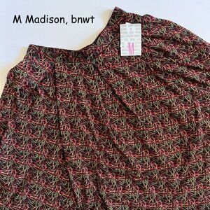 Medium Lularoe Madison full skirt, black with colorful squiggly lines